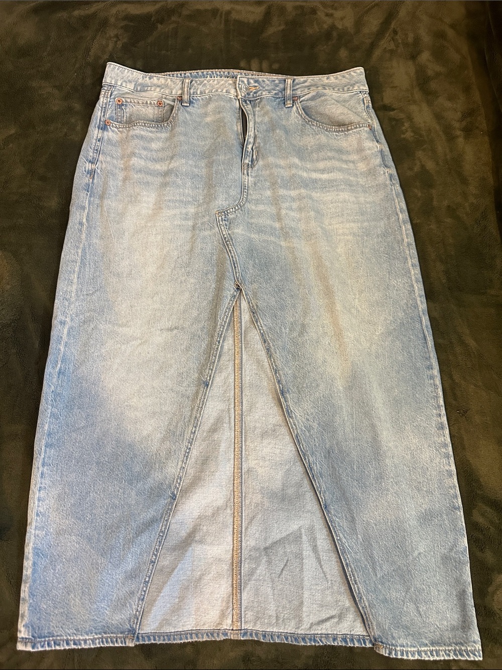 American Eagle Outfitters Light Blue Denim Midi Skirt with Front Slit